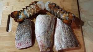 Lobster-tails-and-red-snapper-fillets.